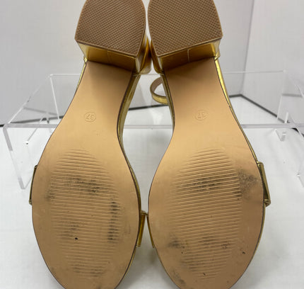 Amoji Gold Metallic Block Heel Ankle Strap Sandals - Size 37 (US 6.5-7)