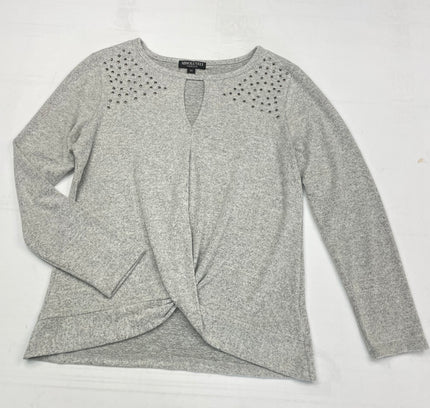 Absolutely Famous Gray Studded Keyhole Neck Top - Size M - New Without Tags