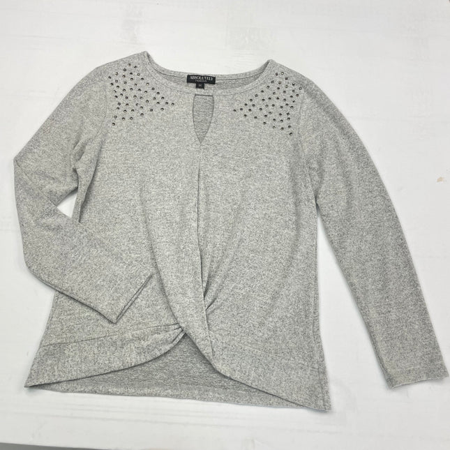 Absolutely Famous Gray Studded Keyhole Neck Top - Size M - New Without Tags