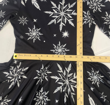 Black Snowflake Print Holiday Dress - Size Medium