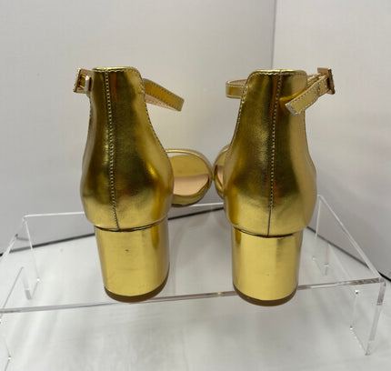 Amoji Gold Metallic Block Heel Ankle Strap Sandals - Size 37 (US 6.5-7)