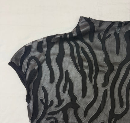 Gracia Leather & Sheer Animal Print Top - Size Large - Excellent Condition