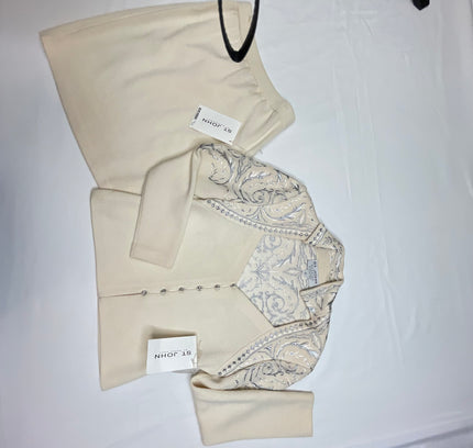 St John Cream Knit Suit with Embellished Jacket - Size 4