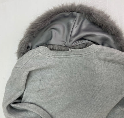 White House Black Market Grey Long Sweater with Removable Fur - Size Small