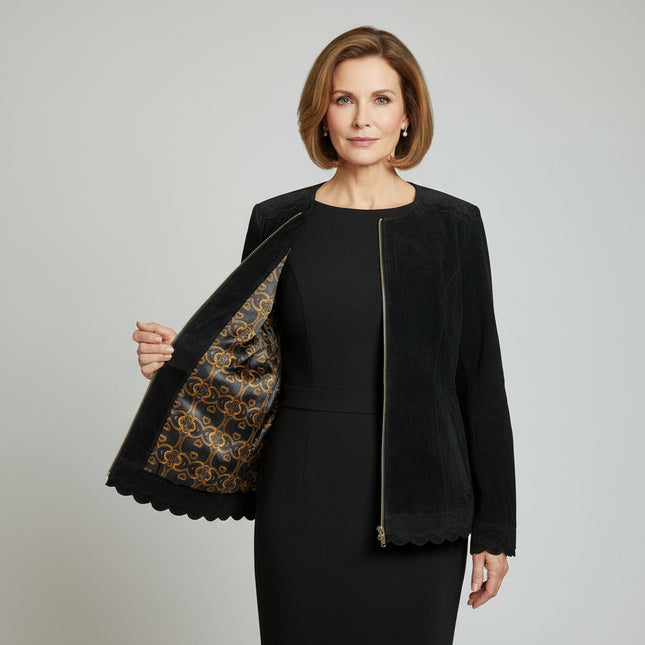 Black Suede Leather Jacket - Dennis Basso SIZE 14