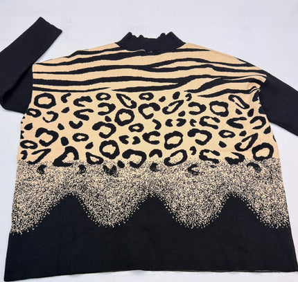 Frank Lyman Mixed Animal Print Sweater - Black & Tan - Size XL /TG