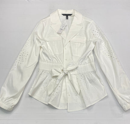White House Black Market White Eyelet Belted Jacket - Size S - New With Tags