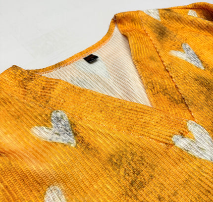 Golden Yellow Heart Print Textured Pullover - Size XL
