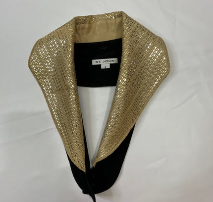 St. John Black Knit Jacket with Gold Collar & Removable Details - Size 2