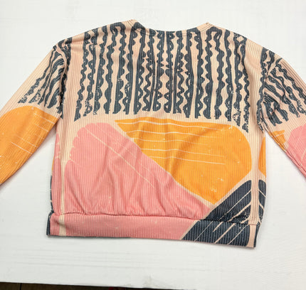 Retro Abstract Geometric V-Neck Long sleeve Top - Multicolor - Size XL