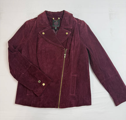 Burgundy Suede Leather Jacket - Isaac Mizrahi LIVE