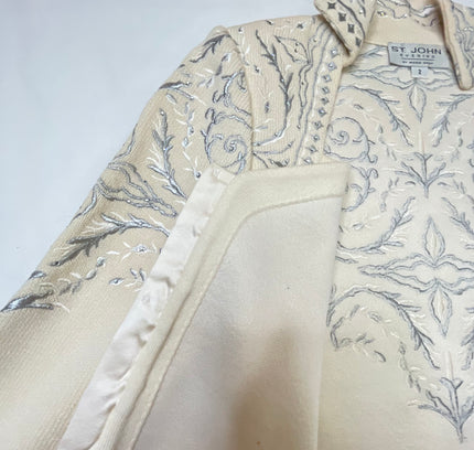 St John Cream Knit Suit with Embellished Jacket - Size 4