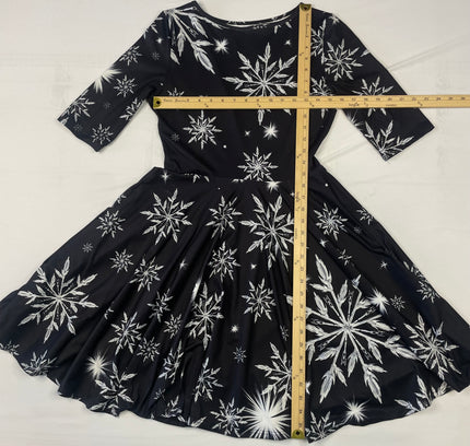 Black Snowflake Print Holiday Dress - Size Medium