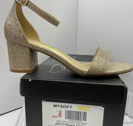 MYSOFT Gold Glitter Block Heel Ankle Strap Sandals - Size 8W
