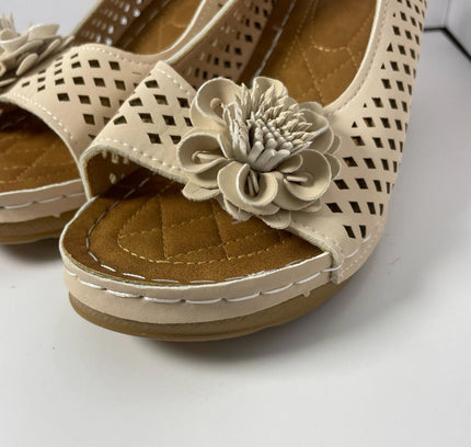 Beige Slingback Sandals with Floral Accent - Sophisticated Summer Style European Size 38 / US size 7/7.5