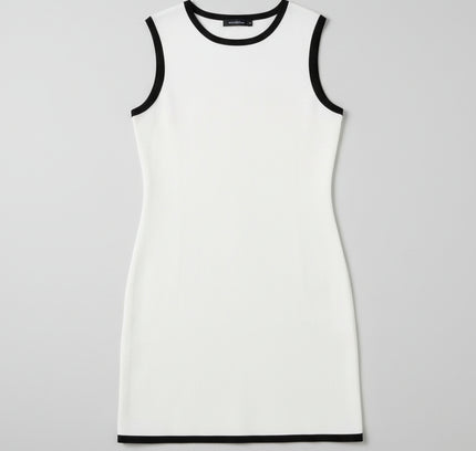 Zesica White Sleeveless Knit Dress with Black Trim & Pearl Buttons - Size M