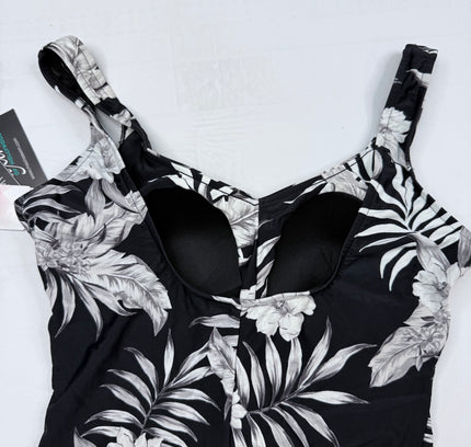 Maxine of Hollywood Tropical Palm Print One-Piece Swimsuit - Black & White US 16