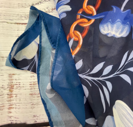 Navy Floral Silk Scarf - White Daisy Print