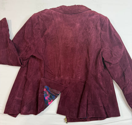 Burgundy Suede Leather Jacket - Isaac Mizrahi LIVE
