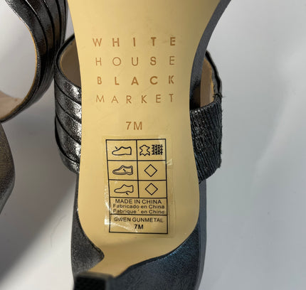 White House Black Market Metallic Gunmetal Mule Heels - Size 7 -