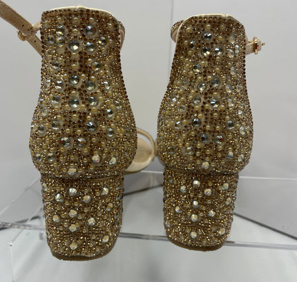 Champagne Rhinestone Block Chunky Heel Ankle Strap Sandals - Size 8.5 Dream Pairs
