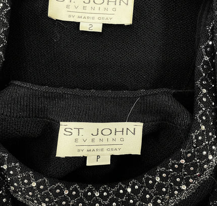 St. John Evening Black Beaded Jacket & Tank Set by Marie Gray - Size 2
