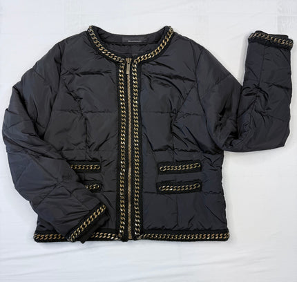 White House Black Market Black Quilted Puffer Jacket with Gold Chain Trim - Size Large