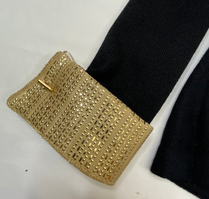 St. John Black Knit Jacket with Gold Collar & Removable Details - Size 2