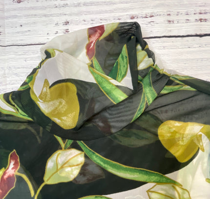 White House Black Market Botanical Print Sheer Top - Size Medium