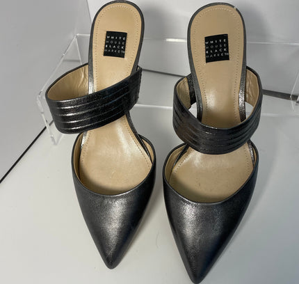 White House Black Market Metallic Gunmetal Mule Heels - Size 7 -