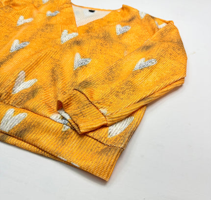 Golden Yellow Heart Print Textured Pullover - Size XL