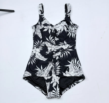 Maxine of Hollywood Tropical Palm Print One-Piece Swimsuit - Black & White US 16