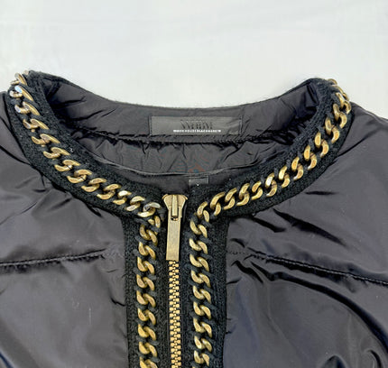 White House Black Market Black Quilted Puffer Jacket with Gold Chain Trim - Size Large