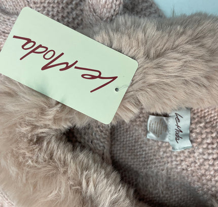 Le Moda Blush Cable Knit Poncho with Fur Trim - One Size -With Tags