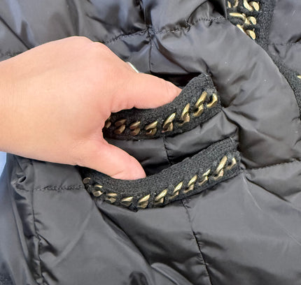 White House Black Market Black Quilted Puffer Jacket with Gold Chain Trim - Size Large