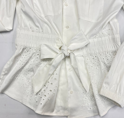 White House Black Market White Eyelet Belted Jacket - Size S - New With Tags