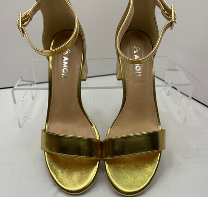 Amoji Gold Metallic Block Heel Ankle Strap Sandals - Size 37 (US 6.5-7)