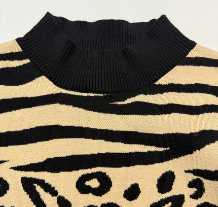 Frank Lyman Mixed Animal Print Sweater - Black & Tan - Size XL /TG