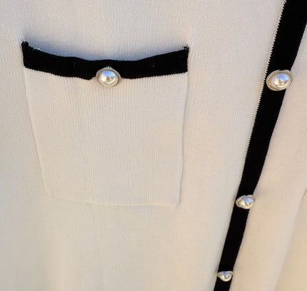 Zesica White Sleeveless Knit Dress with Black Trim & Pearl Buttons - Size M