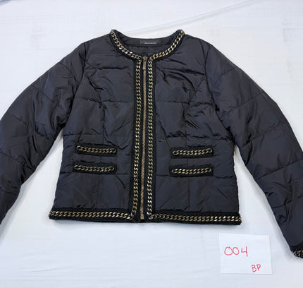 White House Black Market Black Quilted Puffer Jacket with Gold Chain Trim - Size Large