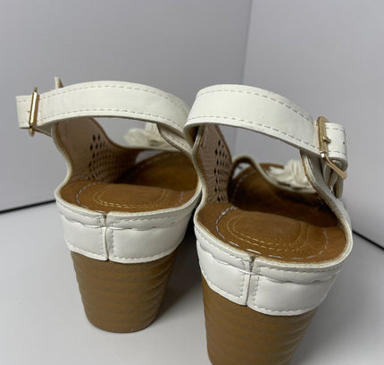 White Perforated Slingback Sandals with Floral Detail - Size 7.5