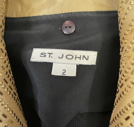 St John Black Blazer with Gold Embellished Collar - Size 2