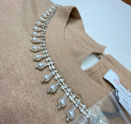 Liz Claiborne Embellished Taupe Sweater - Size XXL - New with Tags