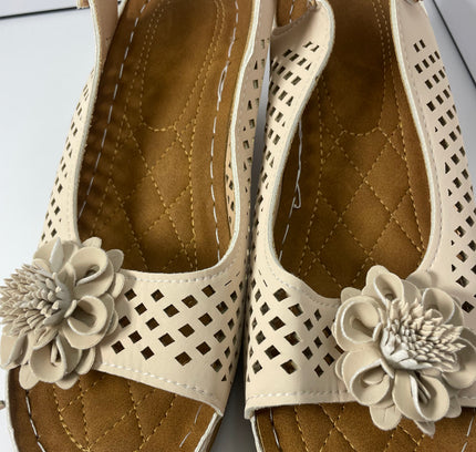 Perforated Leather Slingback Clogs with Floral Detail - Size 38