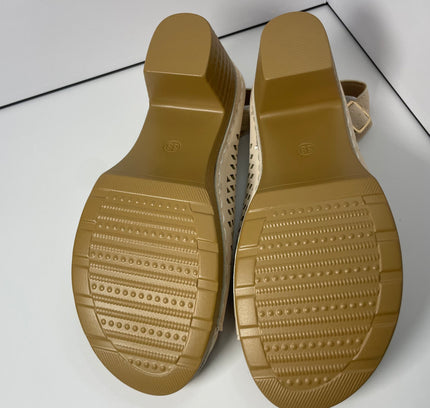 Perforated Leather Slingback Clogs with Floral Detail - Size 38