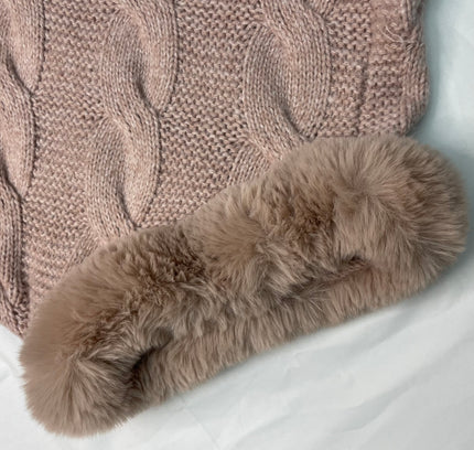 Le Moda Blush Cable Knit Poncho with Fur Trim - One Size -With Tags