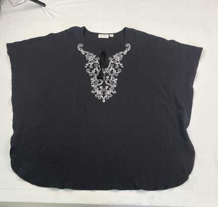 Denim & Co. Black Embroidered Boho Peasant Top - Size XL