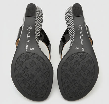 CL by Laundry Black Patent Slide Sandals with Houndstooth Heel - Size 6M