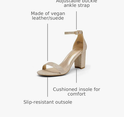 MYSOFT Gold Glitter Block Heel Ankle Strap Sandals - Size 8W