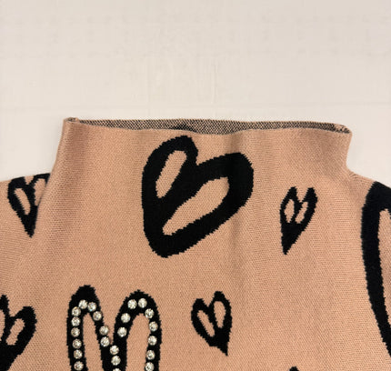 Frank Lyman Heart Print Mock Neck Top - Blush Pink - Size XL